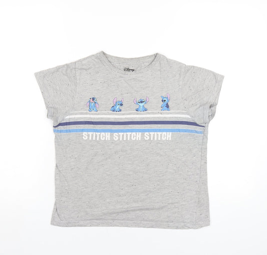 Disney Womens Grey Cotton Basic T-Shirt Size 6 Round Neck - Lilo & Stitch