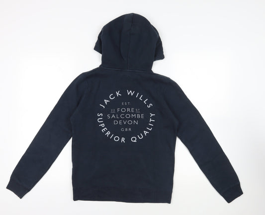 Jack Wills Womens Blue Cotton Pullover Hoodie Size 10 Pullover - Logo Zipped Pockets