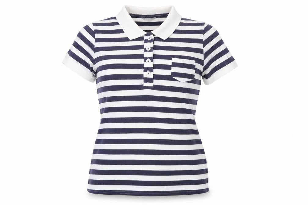 Marks and Spencer Womens Blue Striped Cotton Basic Polo Size 12 Collared