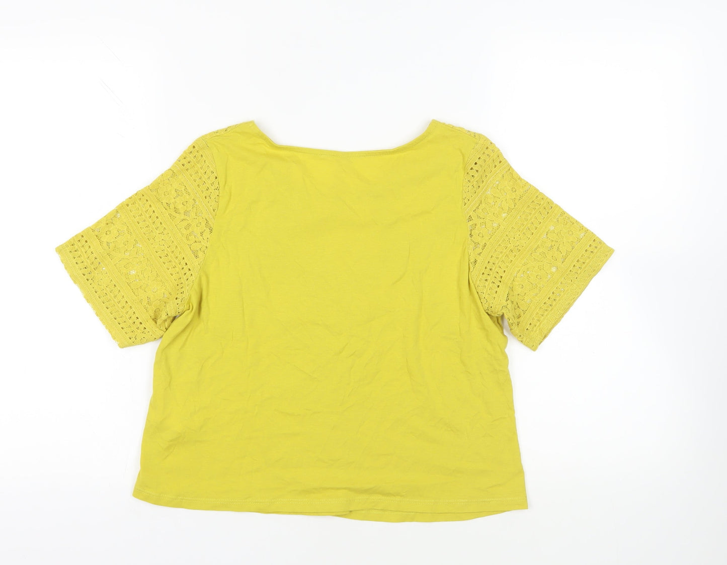 Sfera Womens Yellow Cotton Basic Blouse Size S Round Neck - Lace Detail