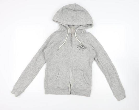 Jack Wills Womens Grey Cotton Full Zip Hoodie Size 8 Zip - Logo Pockets