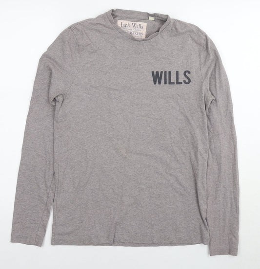 Jack Wills Mens Grey Cotton T-Shirt Size XS Round Neck - Logo British Flag
