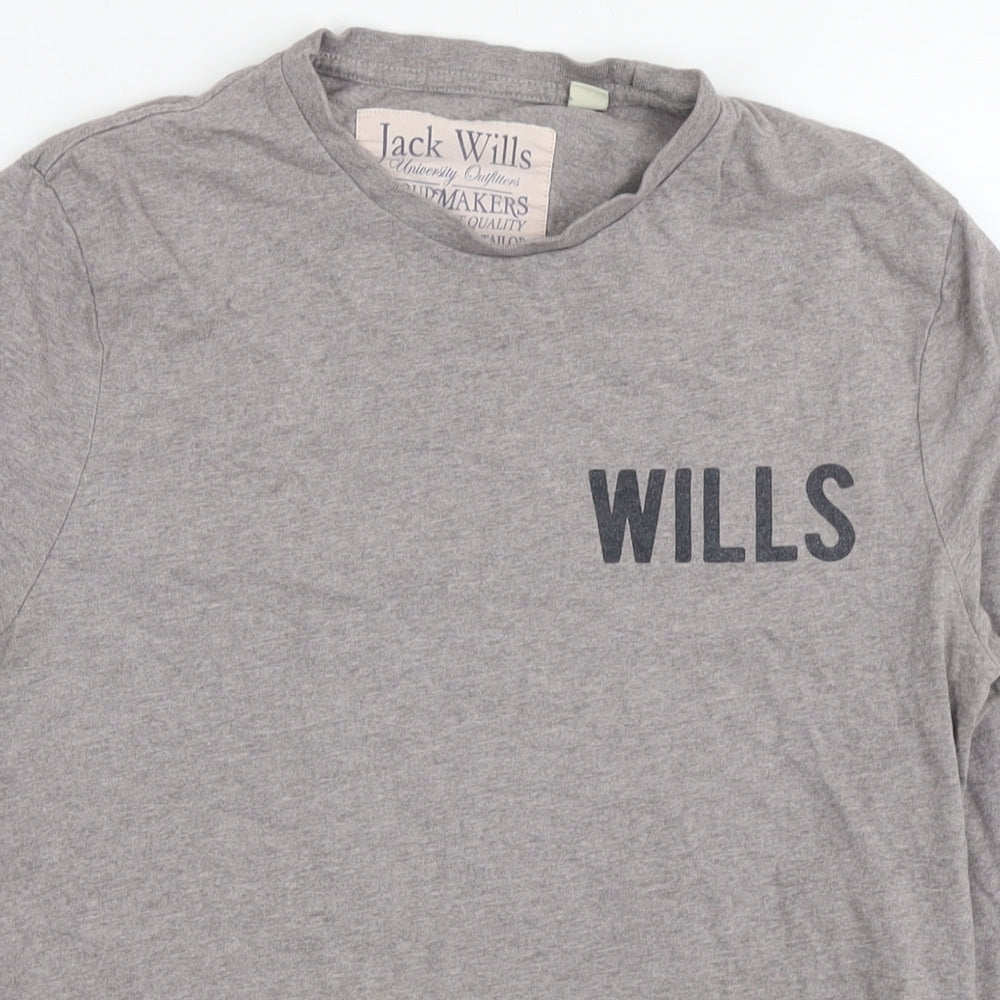 Jack Wills Mens Grey Cotton T-Shirt Size XS Round Neck - Logo British Flag