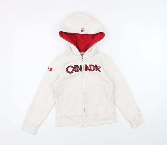 Canada Girls White Cotton Full Zip Hoodie Size 6 Years Zip - Canada
