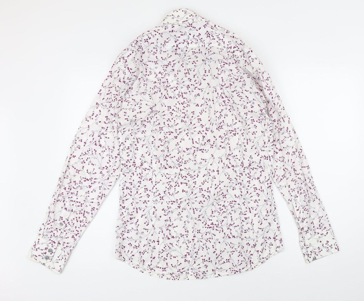 Curtis Brandon Mens White Floral Cotton Blend Button-Up Size S Collared Button