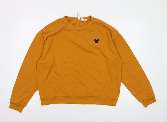 Disney Womens Yellow Cotton Pullover Sweatshirt Size L Pullover - Mickey Mouse