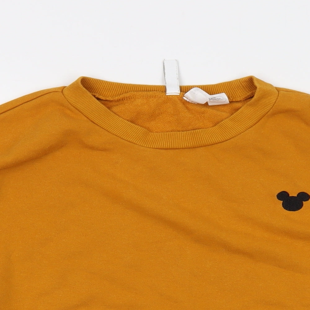 Disney Womens Yellow Cotton Pullover Sweatshirt Size L Pullover - Mickey Mouse