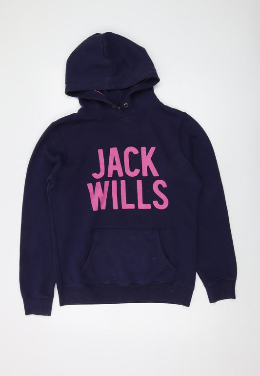 Jack Wills Womens Blue Cotton Pullover Hoodie Size 12 Pullover