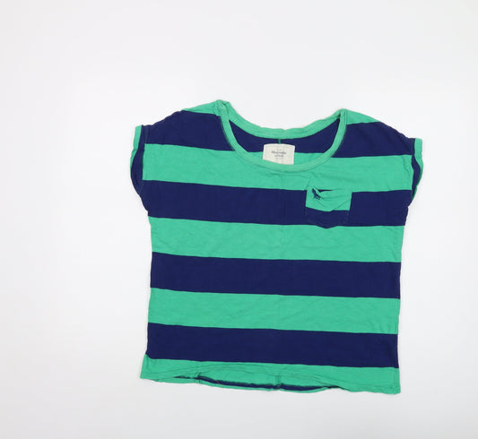 Hollister Womens Blue Striped Cotton Basic T-Shirt Size XS Round Neck