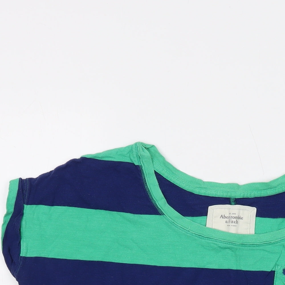 Hollister Womens Blue Striped Cotton Basic T-Shirt Size XS Round Neck