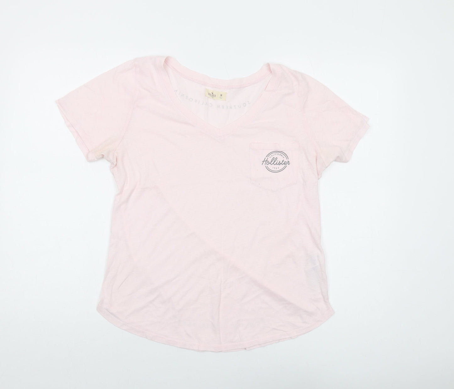 Hollister Womens Pink Cotton Basic T-Shirt Size M V-Neck