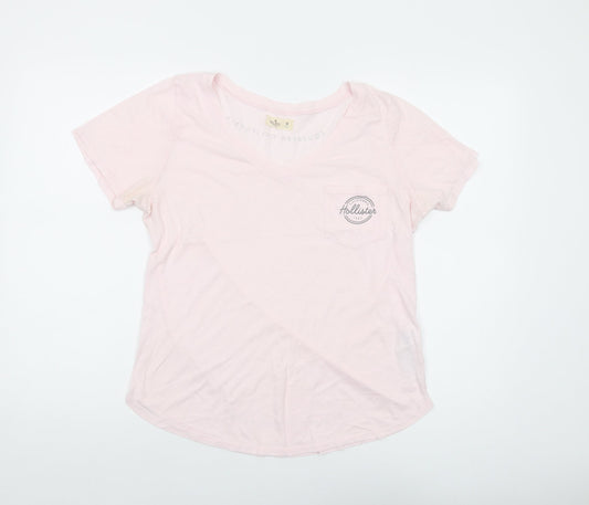Hollister Womens Pink Cotton Basic T-Shirt Size M V-Neck