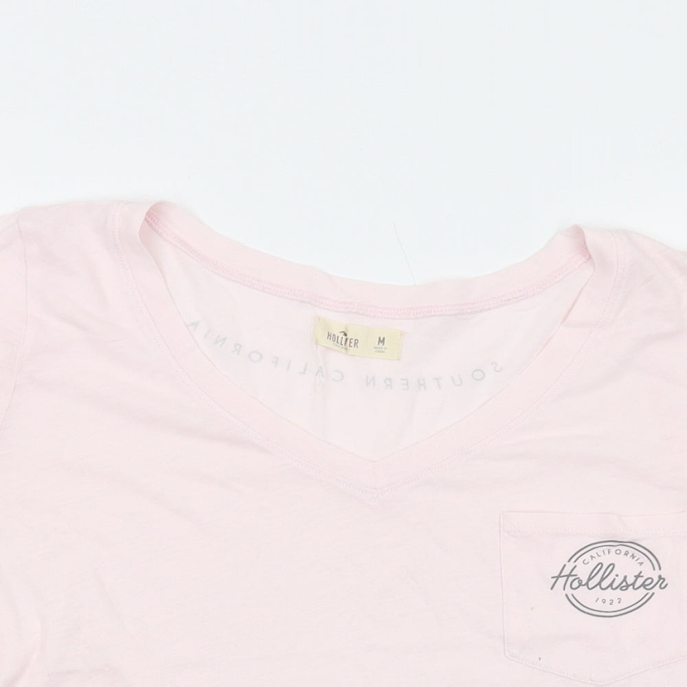 Hollister Womens Pink Cotton Basic T-Shirt Size M V-Neck