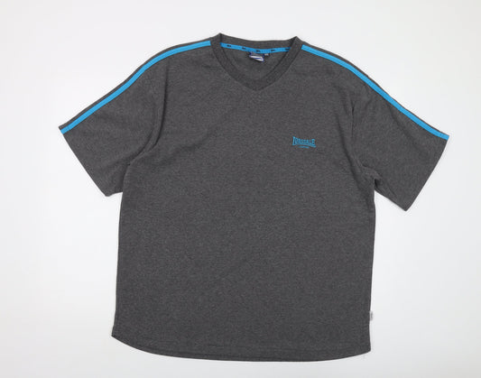 Lonsdale Mens Grey Polyester T-Shirt Size 2XL V-Neck