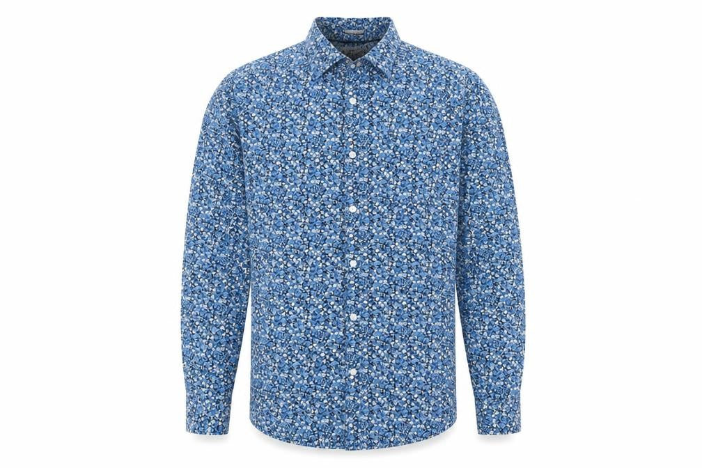 Penguin' Mens Blue Floral Cotton Button-Up Size M Collared Button