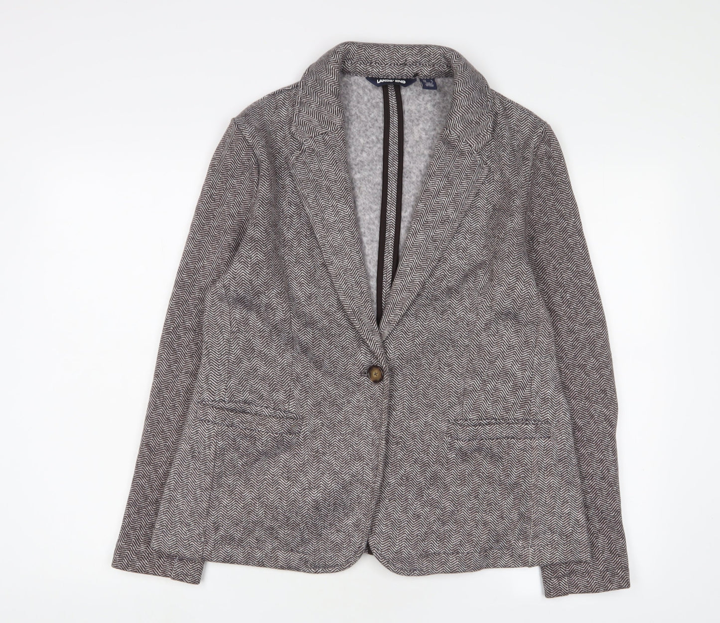 Landsend Womens Brown Geometric Jacket Blazer Size M Button