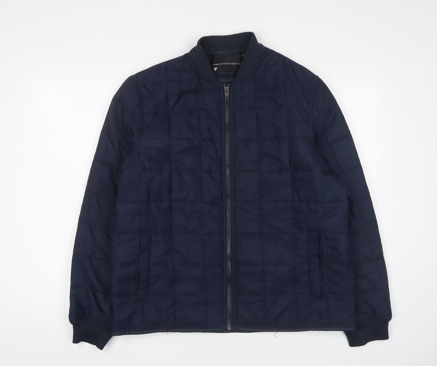French Connection Mens Blue Quilted Jacket Size L Zip