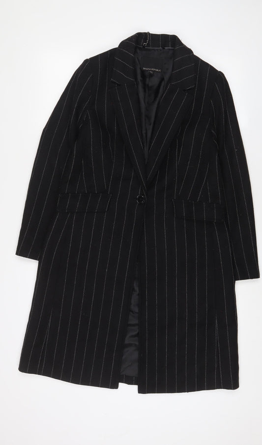 Marks and Spencer Womens Black Striped Overcoat Coat Size XS Button