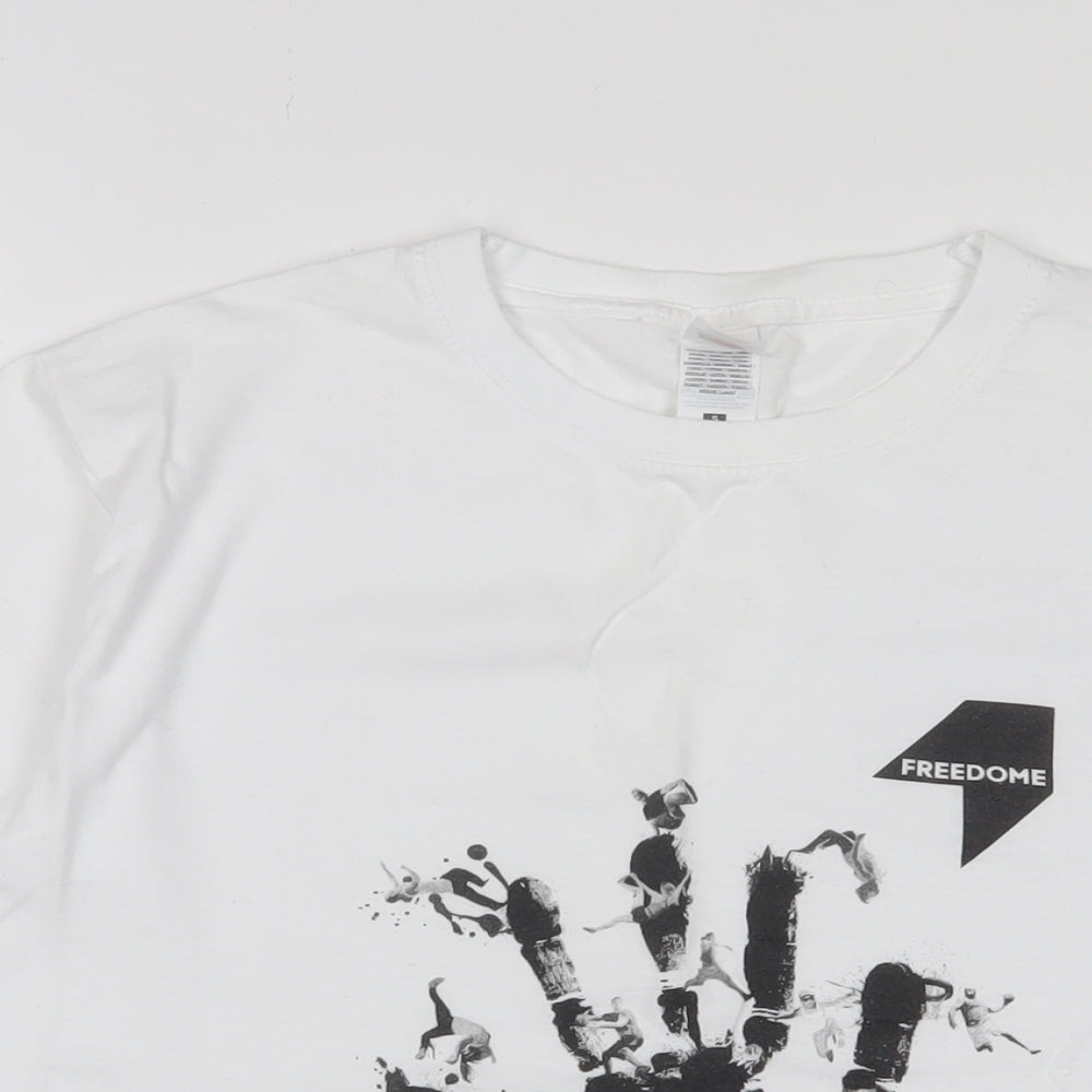 Freedome Womens White Cotton Basic T-Shirt Size S Crew Neck