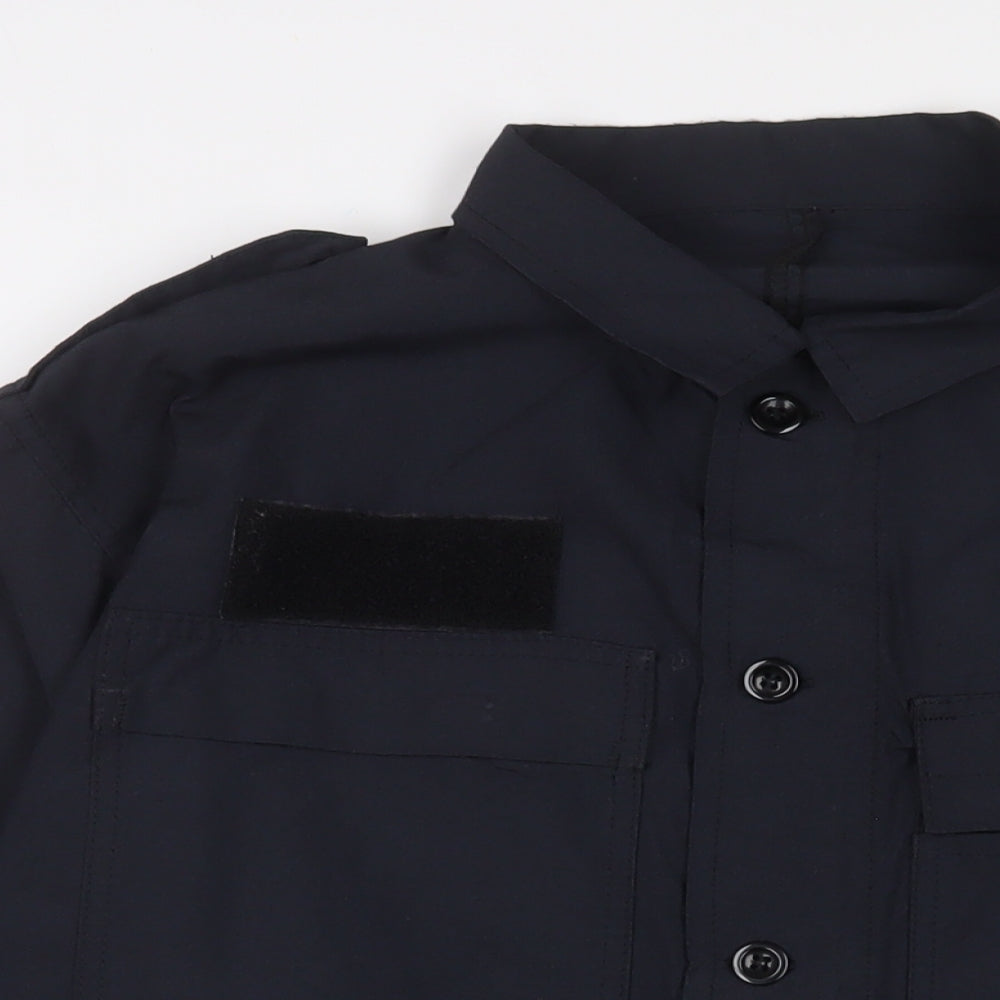 Workwear Mens Blue Viscose Button-Up Size L Collared Button