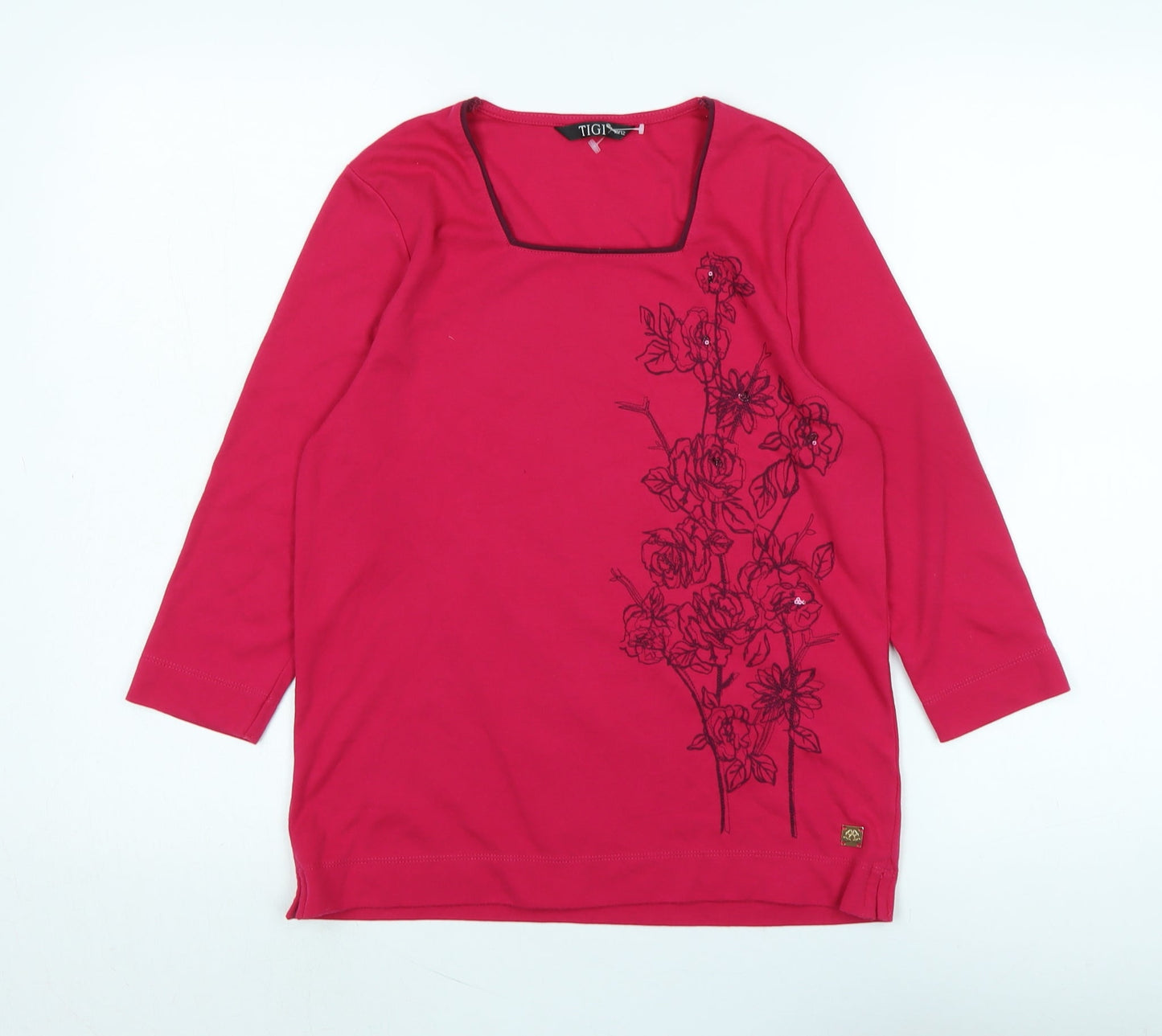 TIGI Womens Pink Cotton Basic T-Shirt Size M Square Neck