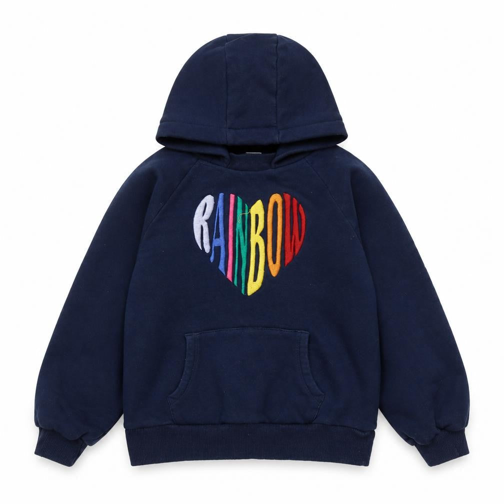 Next Boys Blue Cotton Pullover Hoodie Size 12 Years - Rainbow embroidery