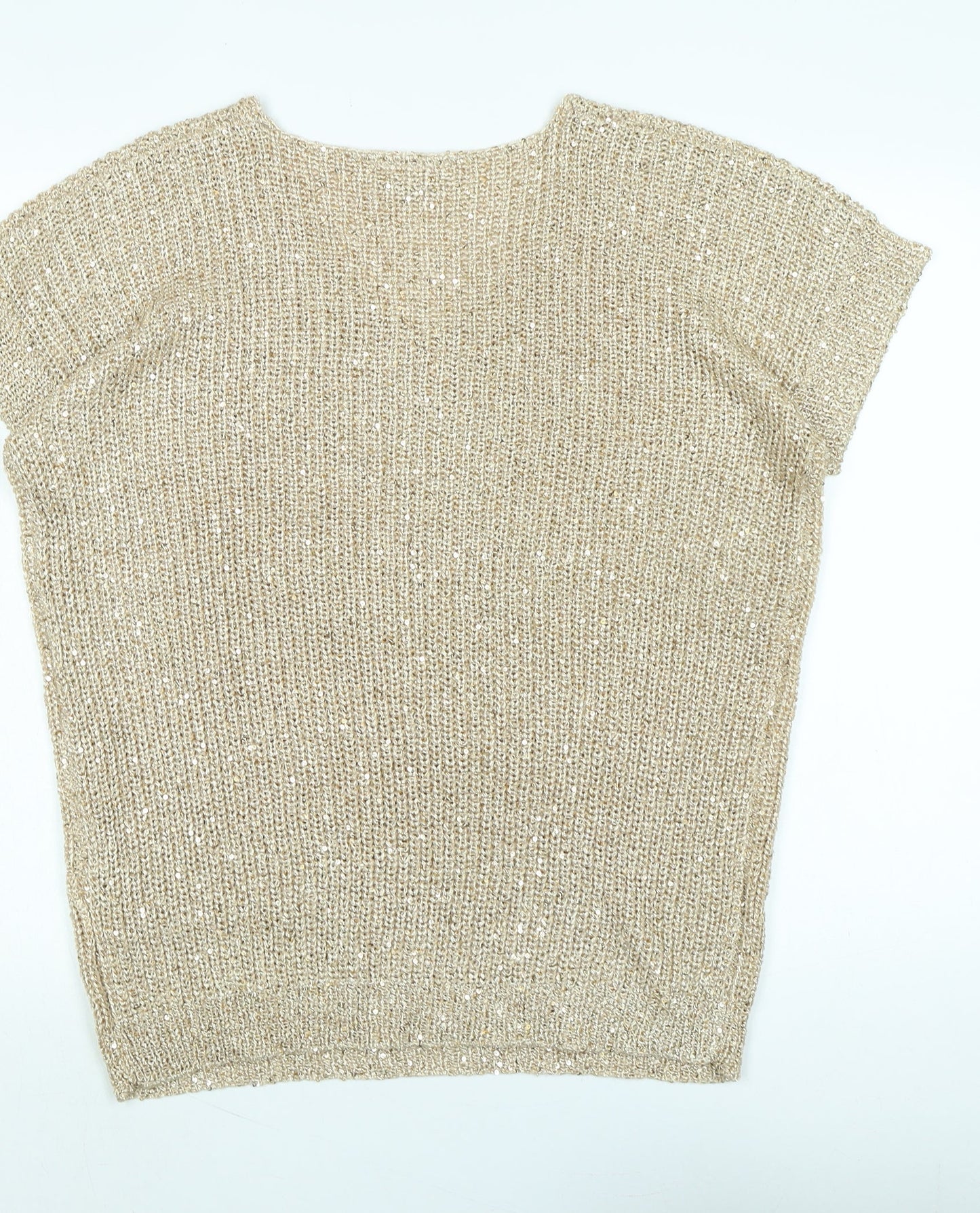 Wallis Womens Gold V-Neck Polyester Pullover Jumper Size M - Sequins