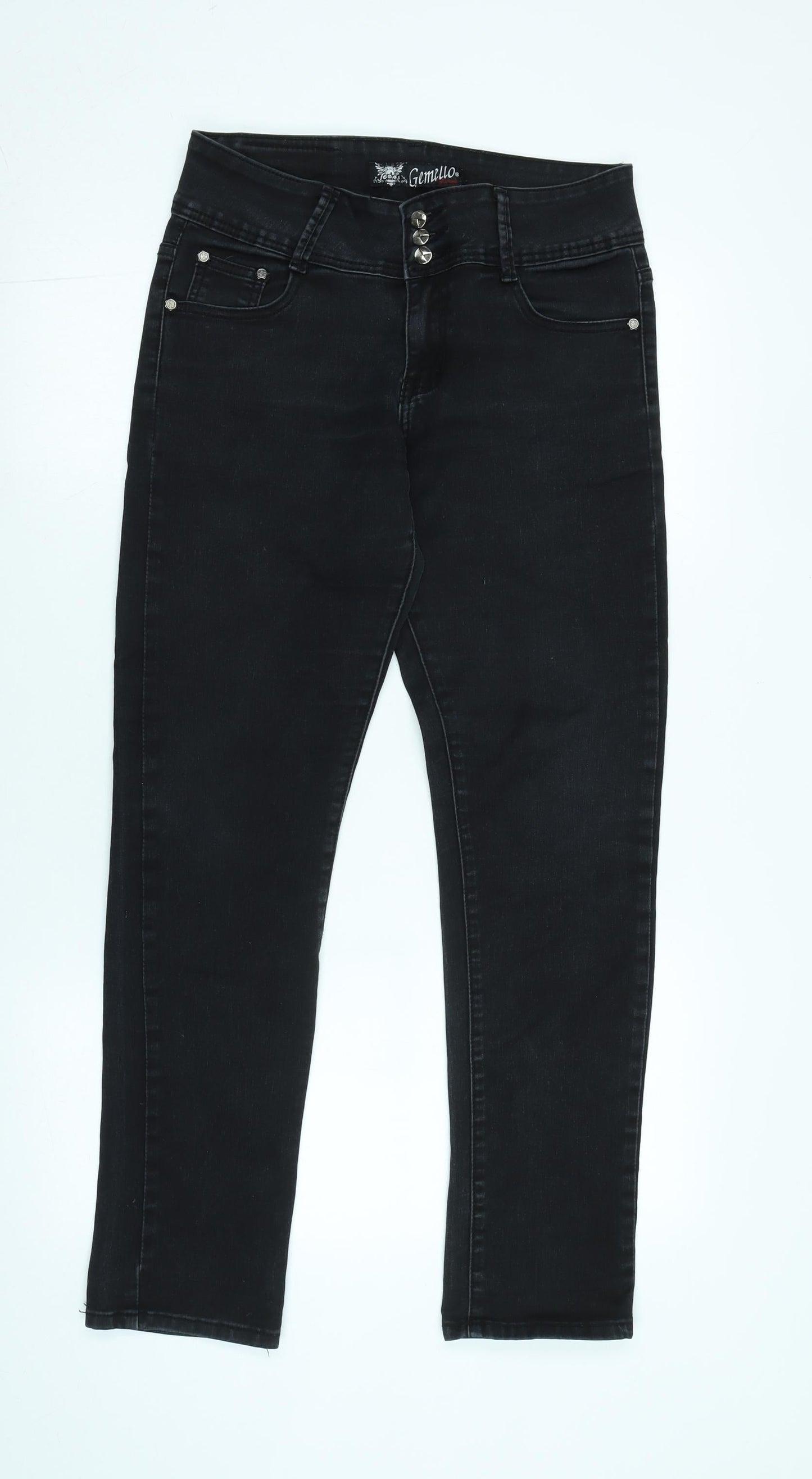 Gemello Womens Black Cotton Blend Straight Jeans Size 29 in L29 in Regular Zip - Logo