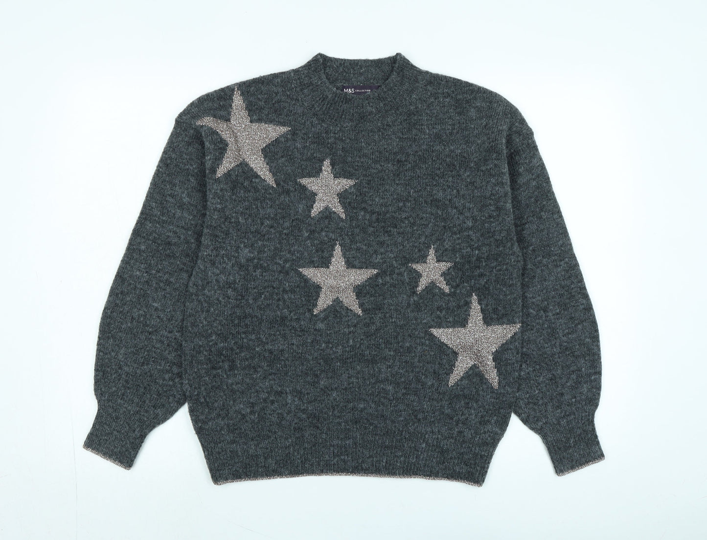 Marks and Spencer Womens Grey Crew Neck Polyester Pullover Jumper Size S - Glittery detail