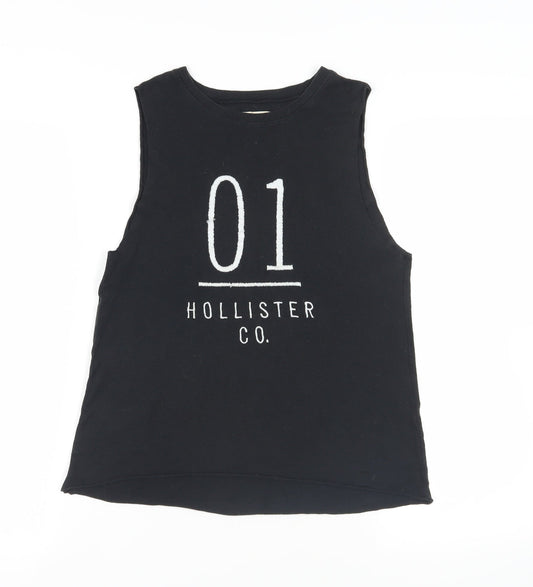Hollister Womens Black Cotton Basic Tank Size XS Crew Neck - Logo