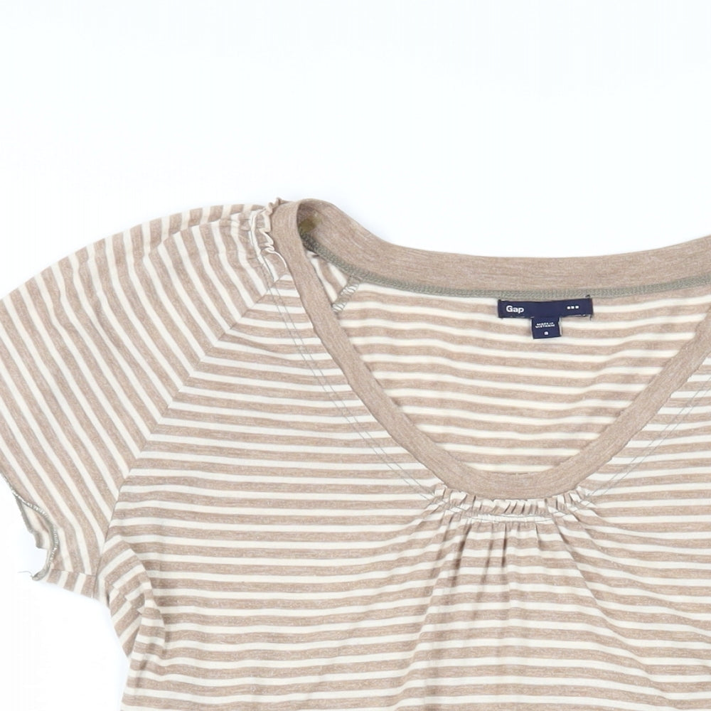 br Womens Silver Striped Polyester Basic T-Shirt Size S Scoop Neck