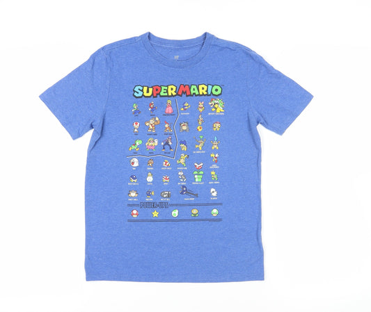 Gap Girls Blue Cotton Basic T-Shirt Size 12-13 Years Crew Neck Pullover - Super Mario