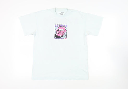 Pull&Bear Womens Blue Cotton Basic T-Shirt Size S Crew Neck - Rolling Stones American Tour '81