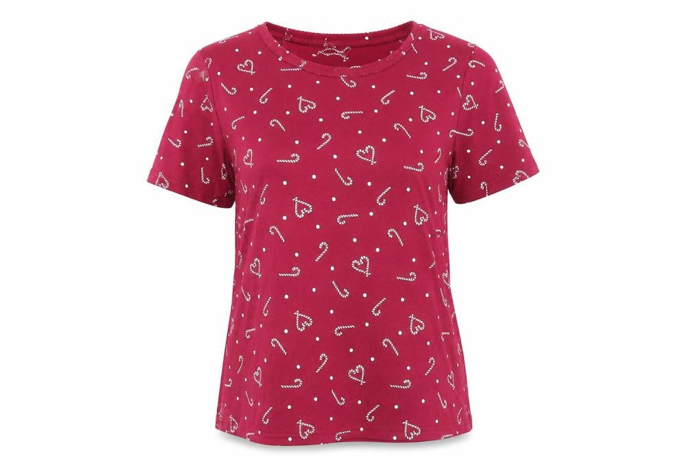 Bonmarché Womens Purple Geometric Cotton Top Pyjama Top Size 12 - Candy Cane