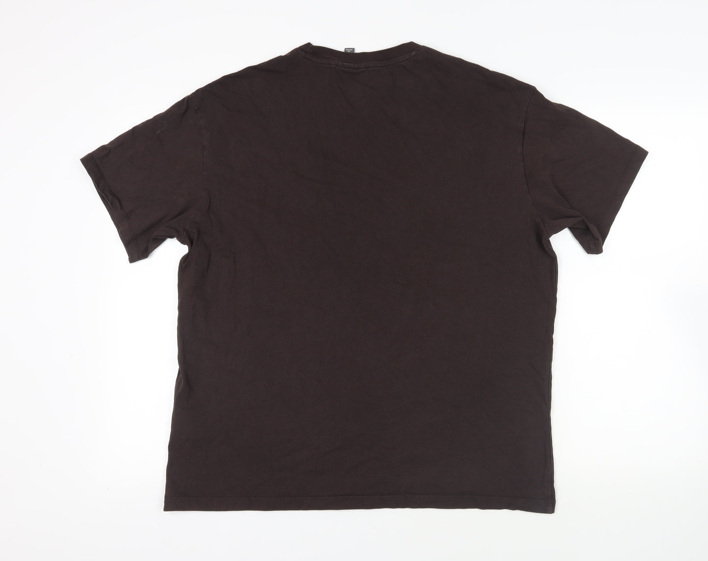 H&M Mens Brown Cotton T-Shirt Size L Crew Neck - Floral Detail
