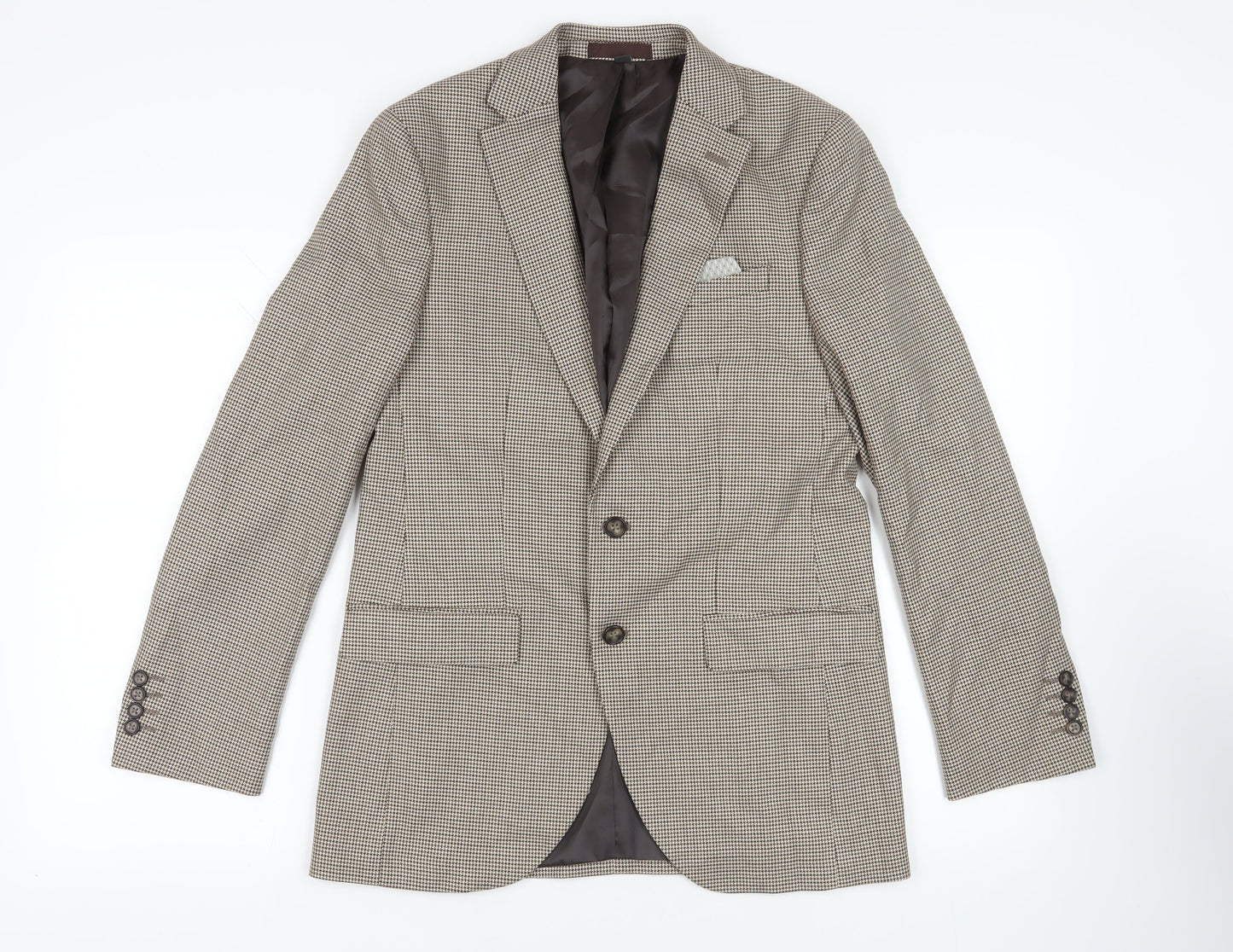 Marks and Spencer Mens Beige Geometric Polyester Jacket Suit Jacket Size 38 Regular