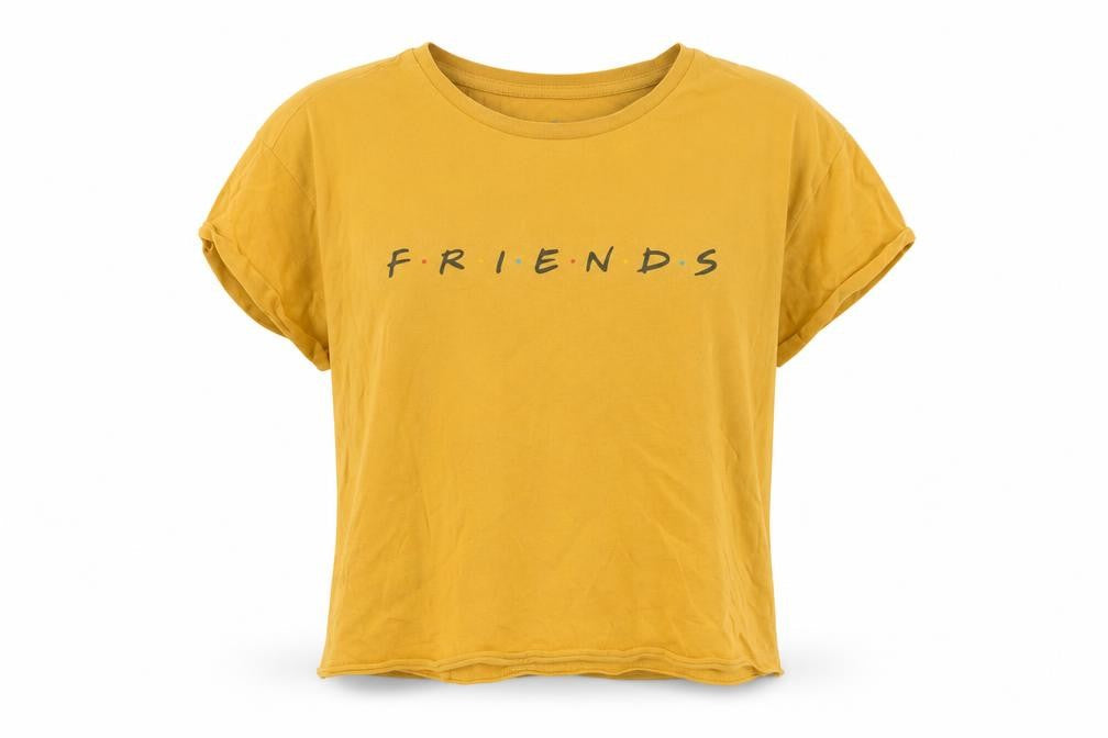 Front view of New Look girls’ yellow cotton basic t-shirt, size 14-15, years crew neck pullover - friends