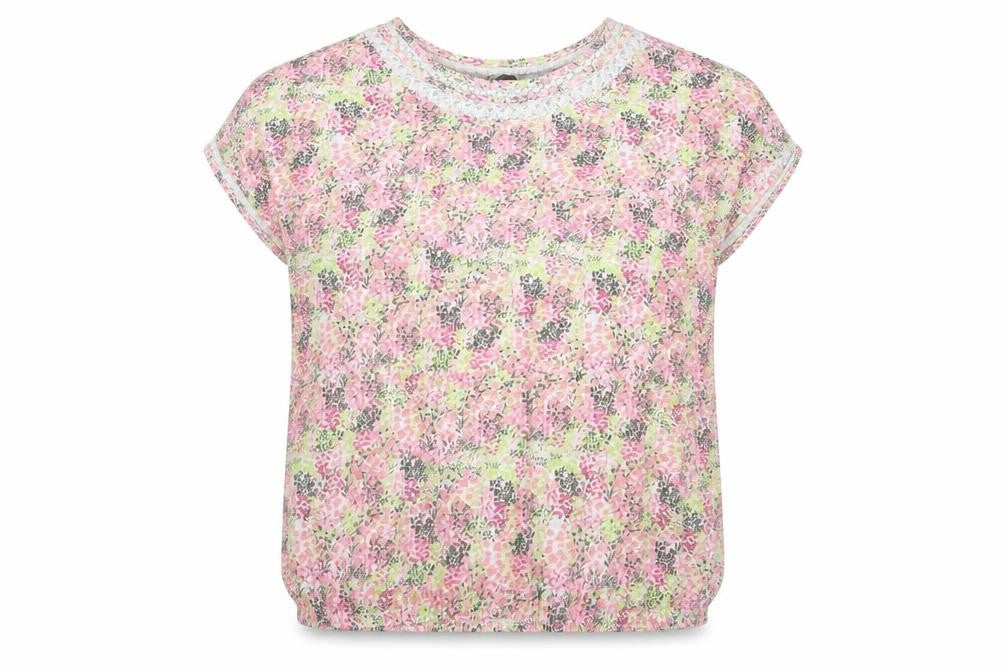 NEXT Womens Multicoloured Floral Cotton Basic T-Shirt Size 12 Round Neck - Lace Detail