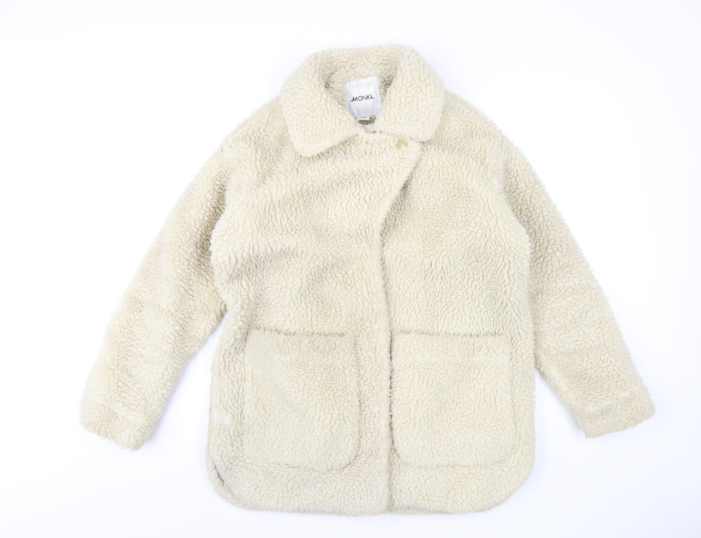 Monki Womens Ivory Overcoat Coat Size XS Button