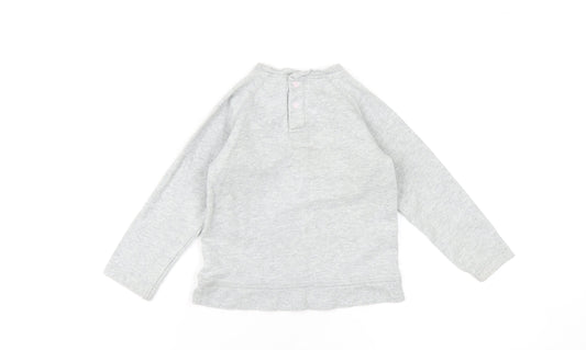 Baby Boden Girls Grey Cotton Pullover Sweatshirt Size 2-3 Years Snap - Flower Embroidery