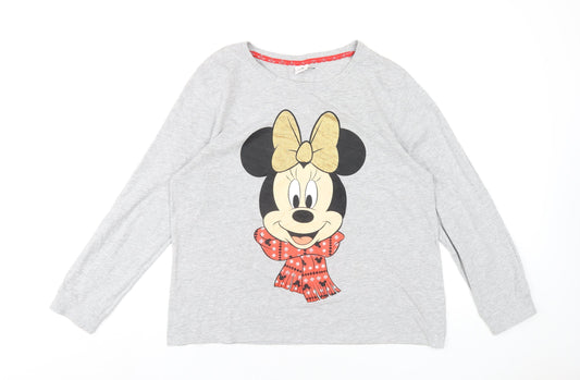 Disney Womens Grey Cotton Basic T-Shirt Size 14 Round Neck - Minnie Mouse Christmas