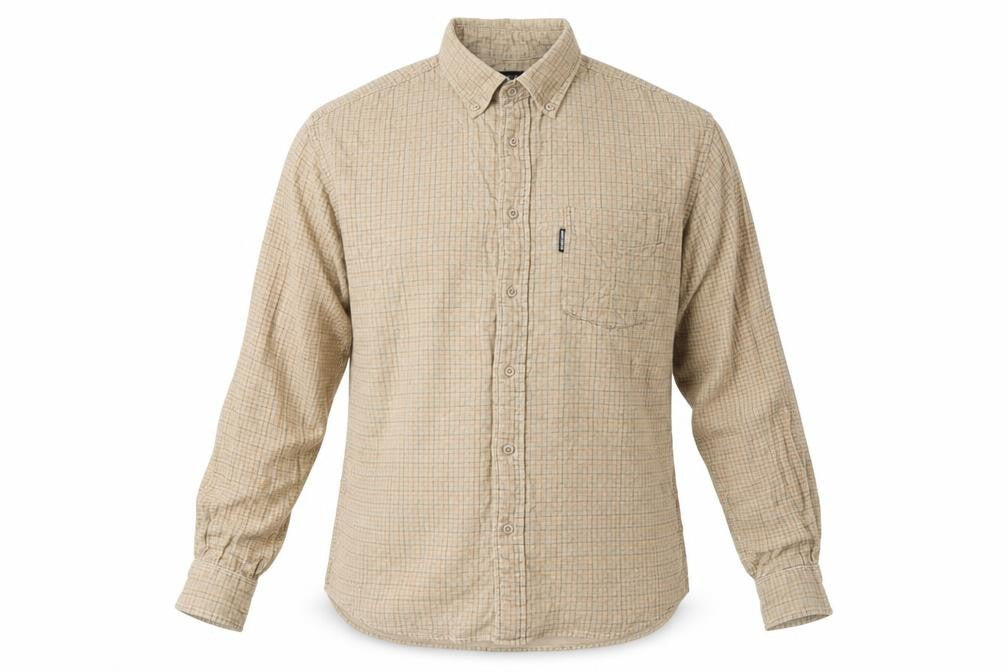 First Down Mens Beige Check Cotton Button-Up Size L Collared Button