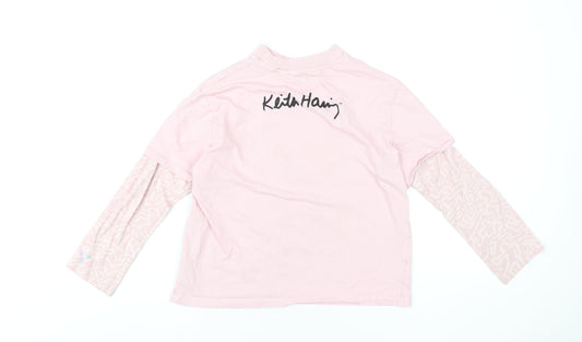 Keith Haring Girls Pink Cotton Basic T-Shirt Size 10-11 Years Round Neck Pullover