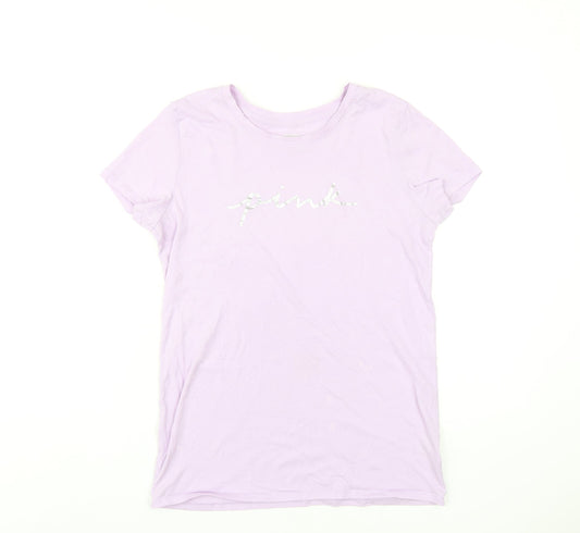 PINK Womens Purple Cotton Basic T-Shirt Size S Round Neck