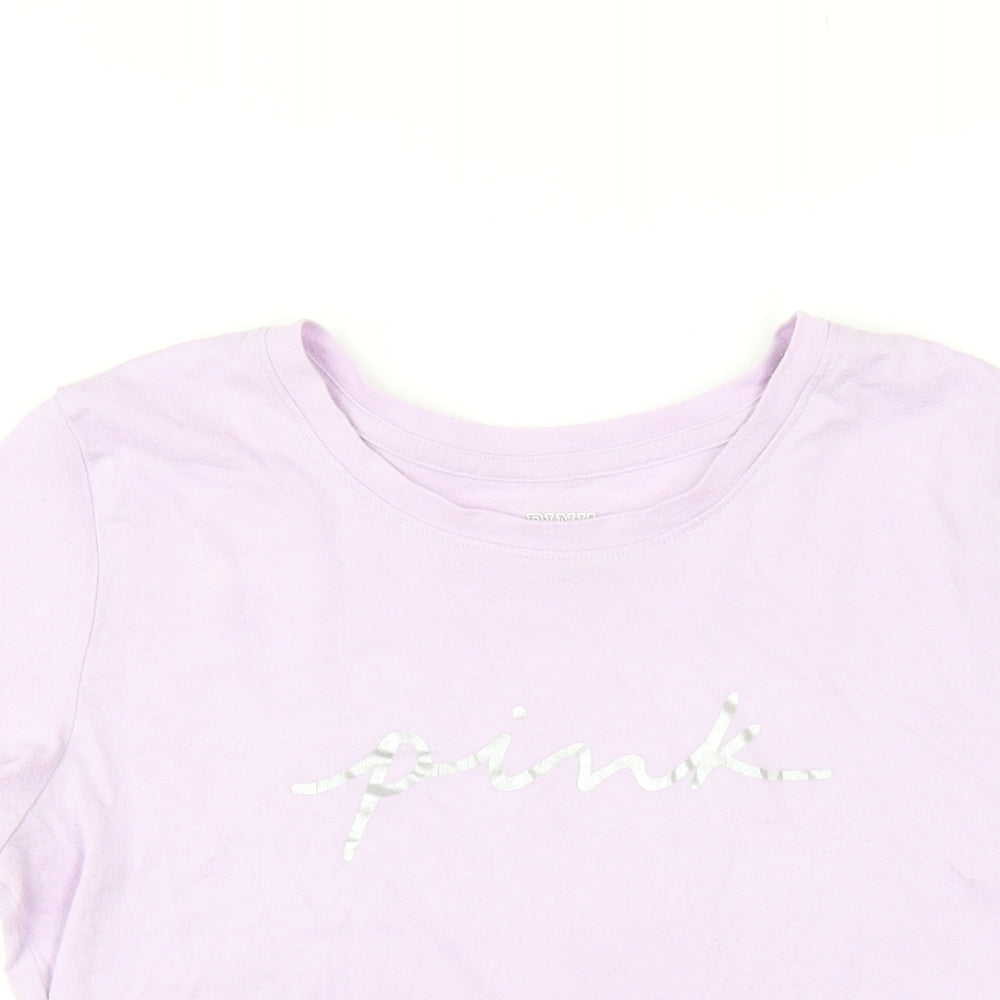 PINK Womens Purple Cotton Basic T-Shirt Size S Round Neck