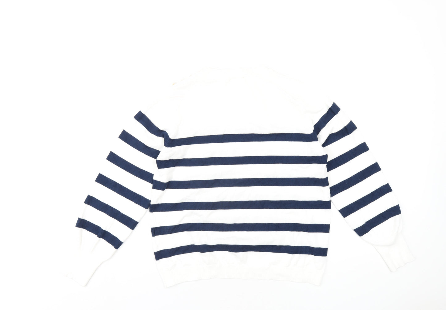 Cream Womens White Round Neck Striped Polyester Pullover Jumper Size M