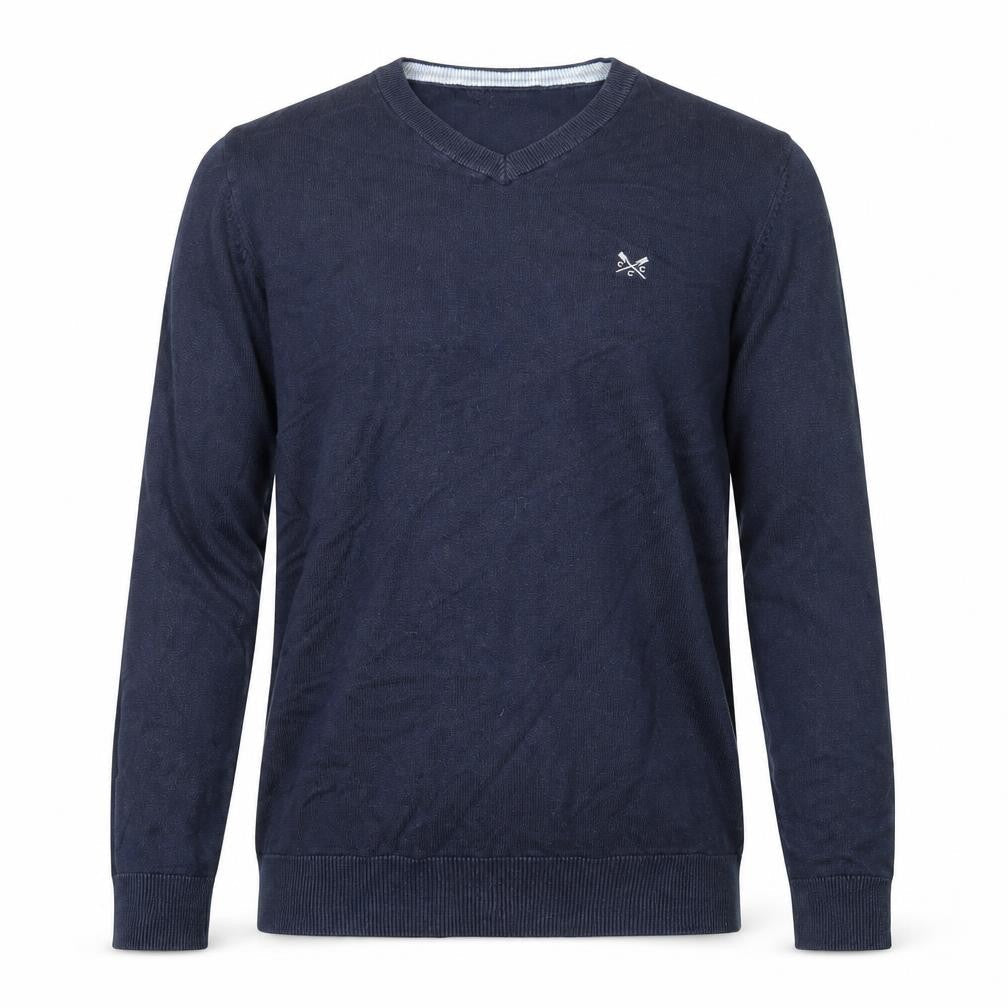Crew Clothing Blue V-Neck Cotton Pullover Jumper Size S Long Sleeve