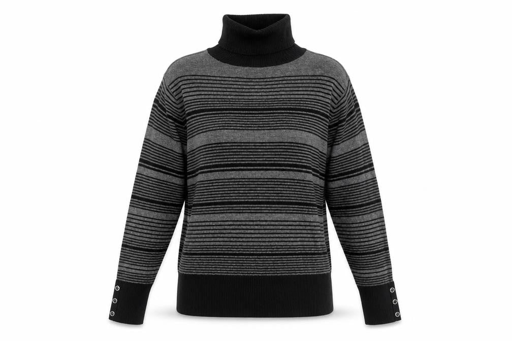 Debenhams Womens Grey Roll Neck Striped Viscose Pullover Jumper Size 14