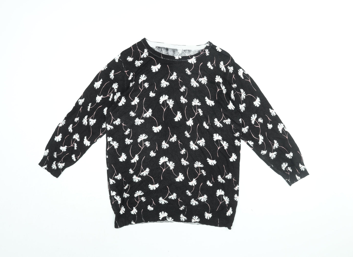 Debenhams Womens Black Round Neck Floral Viscose Pullover Jumper Size 14