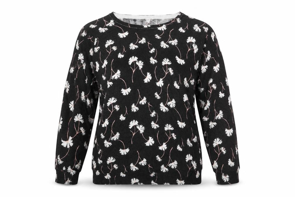 Debenhams Womens Black Round Neck Floral Viscose Pullover Jumper Size 14